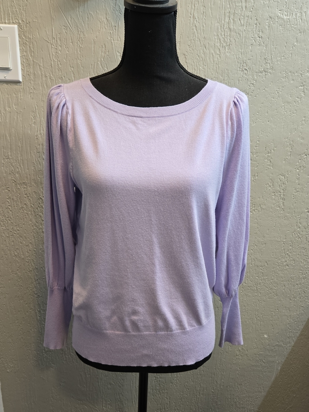 Ann Taylor Lilac Scoop Neck Puff Sleeve Knit Sweater